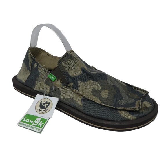 Sanuk Sidewalk Surfer Vegabond Green Camo Canvas Lightweight Loafers Mens 12 NWT - Picture 1 of 15